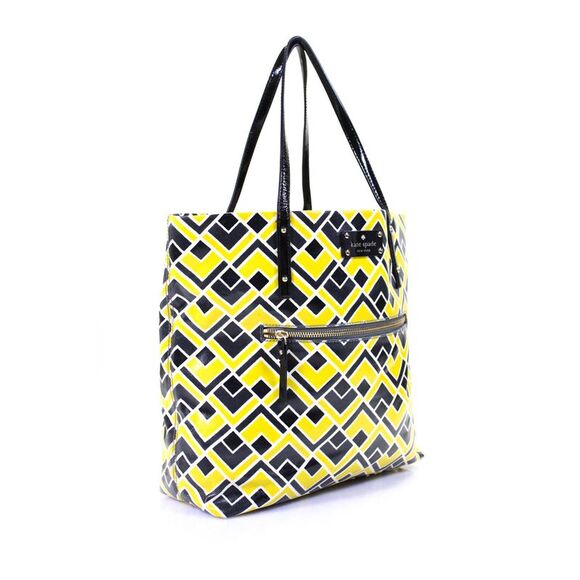 Kate Spade Womens Leather Open Geometric Print Front Zipped Tote Handbag Yellow - Picture 3 of 10
